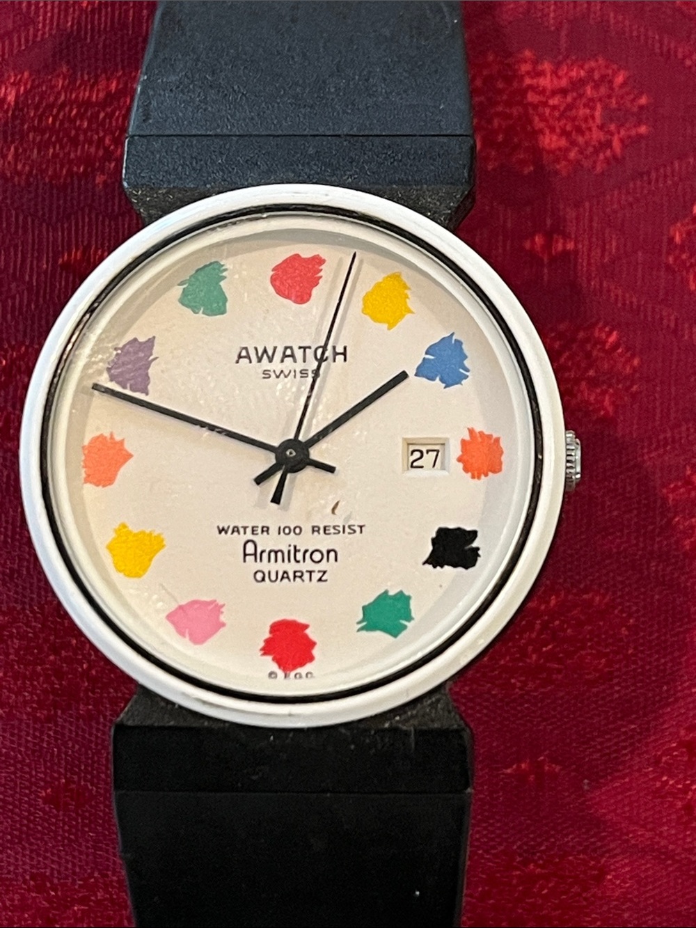 VTG Armitron Quartz Awatch Paint Palette Date Watch Black Band New Battery
